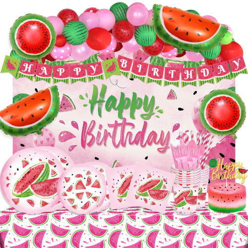 194 PCs Watermelon Party Decorations, Hombae Watermelon Birthday Party Supplies Backdrop Balloon Garland Banner Tablecloth Cake Topper Plate Napkin Cup Straw Knife Fork Spoon Pink Red Green 194 PCs Watermelon Party Decorations, Hombae Watermelon Birthday Party Supplies Backdrop Balloon Garland Banner Tablecloth Cake Topper Plate Napkin Cup Straw Knife Fork Spoon Pink Red Green