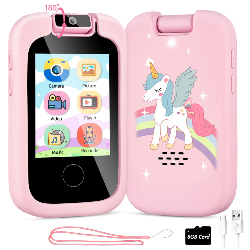 Fuyaocy Smart Phone for Kids 3 4 5 6 7 Year Old Girl Birthday Gifts Touchscreen Toy Phone Unicorn Gifts for Girls Age 6-8 Kids Phone with Funny Games Camera Toddler Learning Toy for 3-10 Year Old Girl