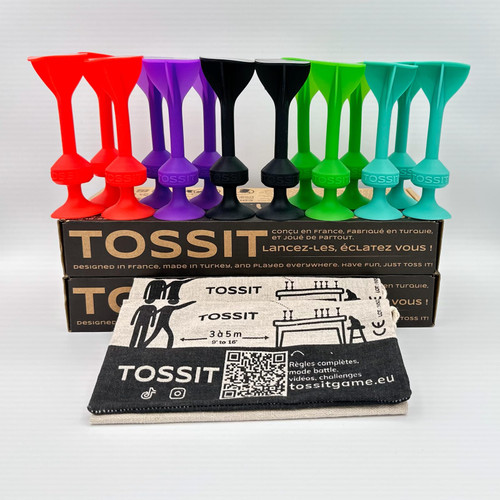 TOSSIT Game Set - Indoor, Outdoor Suction Cup Throwing Party Game - Family Friendly - 2X Set Red Cyan Purple Green - Portable Fun That Sucks!