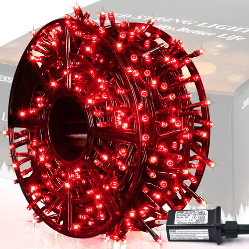 JMEXSUSS 500 LED Red Lights Outdoor, 173ft 8 Modes Christmas Lights, Waterproof Green Wire LED Christmas String Lights Plug in for Indoor Party Halloween Christmas Decoration