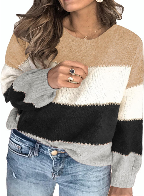 Eytino Womens Plus Size Knit Sweaters Oversized Long Sleeve Round Neck Pullover Sweater Tops,Apricot 3X