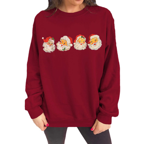 IZYJOY Women Christmas Sweatshirt Vintage Santa Claus Oversized Sweater Xmas Long Sleeve Crewneck Pullover Holiday Winter Top(Red-071,X-Large)