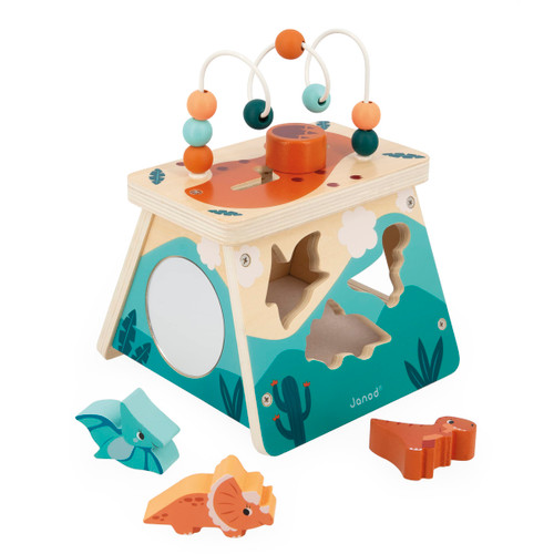 Janod Dino - Dinosaur Shape Sorter Wood Multi-Activity Volcano - 5 Activities in One - Ages 12 Months- 3 Years - J05827