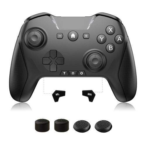 PlayHard Switch Controller, Wireless Switch Pro Controllers with Thumb Grip Caps for SWITCH/OLED/LITE, Remote Gamepad for Switch Pro, Programmable, NFC, Turbo, Vibration, Axis Gyro (Black)
