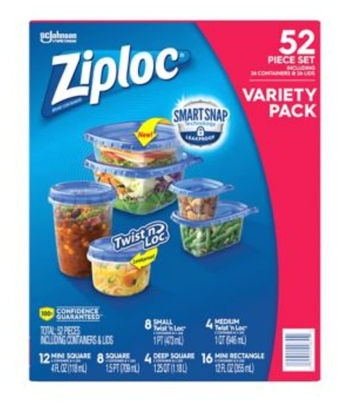 Ziploc Storage Container Variety Packs, New Smart n Lock Technology (52 Count)