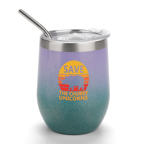 Save The Chubby Unicorns Stainless Steel Wine Tumbler Travel Mug Coffee Cup With Lid and Straw 12 Oz white-style