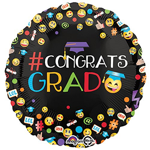 Anagram Emoji & Emoticon Hashtag Congrats Grad 18" Foil Balloon, Black Anagram Emoji & Emoticon Hashtag Congrats Grad 18" Foil Balloon, Black