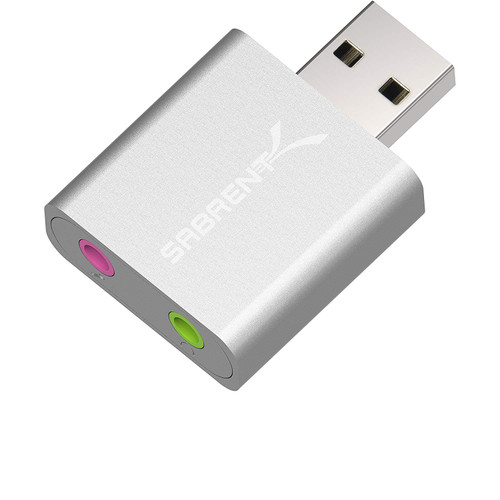 Sabrent Aluminum USB External Stereo Sound Adapter for Windows and Mac. Plug and play No drivers Needed. [Silver] (AU-EMAC)