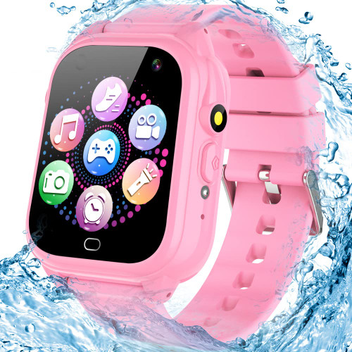 Kids Waterproof Smart Watch with 26 Game HD Camera 1.44'' Touchscreen Pedometer Video Music Player Alarm Clock Calculator Learning Toys for Girls Boys 3-12 Years Old (Pink)