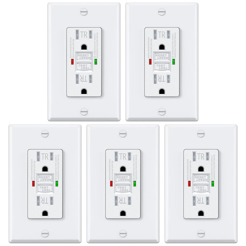 ELECTECK 15 Amp GFCI Outlets, Tamper Resistant, Self-Test GFI Receptacles with LED Indicator, Ground Fault Circuit Interrupter, Decor Wallplate Included, UL Listed, White, 5 Pack