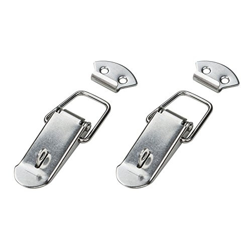 POWERTEC 21102 Stainless Steel Spring Loaded Chest Latch Locking Hasp with Catch Plate, 5-Inch, 2-Pack