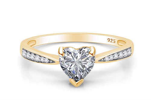 AFFY White Cubic Zirconia Heart Promise Ring in 14k Yellow Gold Over Sterling Silver Ring Size-6