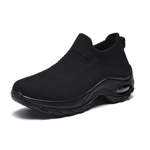 Women's Walking Shoes Sock Sneakers - Breathable Mesh Slip On Lady Girls Work Nursing Easy Shoes Platform Loafers Black10.5