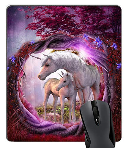 Knseva Unicorn Horse Magical Animal Rose Red Tree Mouse Pad Custom, Fairy Tale Unicorns Abstract Tree of Life Gaming Mouse Pads