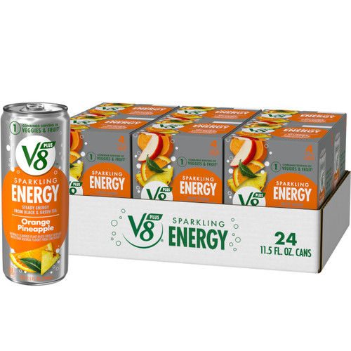 V8 +SPARKLING ENERGY Orange Pineapple Energy Drink, Made with Real Vegetable and Fruit Juices, 11.5 Ounce Can (6 Packs of 4)