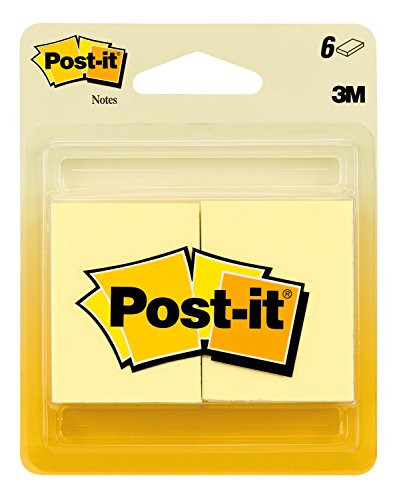 Post-it Notes, Americas #1 Favorite Sticky Note, 1-1/2 x 2-Inches, Canary Yellow, 6-Pads/Pack