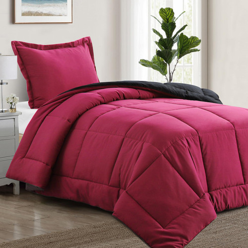 Aisbo Reversible Comforter Set Twin XL - Fluffy 2-Pieces Comforter Set Soft and Lightweight, Red and Black All Season Down Alternative Comforter for Twin XL Bed with 1 Reversible Pillow Shams