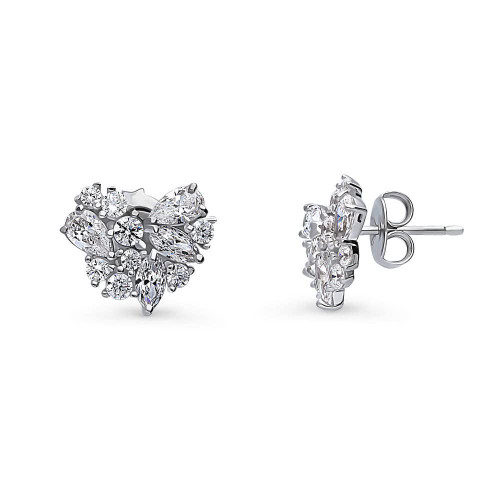 BERRICLE Sterling Silver Cluster Cubic Zirconia CZ Heart Anniversary Stud Earrings for Women, Rhodium Plated BERRICLE Sterling Silver Cluster Cubic Zirconia CZ Heart Anniversary Stud Earrings for Women, Rhodium Plated