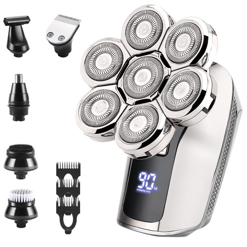 Electric Head Shavers for Bald Men: 6 in 1 Rechargeable Beard Nose Hair Trimmer with Clipper Guards Mens Shaving Grooming Kit Cordless Rotary Face Shavers Waterproof Men's Bald Head Razor Wet and Dry Electric Head Shavers for Bald Men: 6 in 1 Rechargeable Beard Nose Hair Trimmer with Clipper Guards Mens Shaving Grooming Kit Cordless Rotary Face Shavers Waterproof Men's Bald Head Razor Wet and Dry