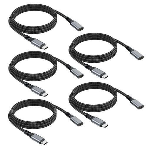 USB C Extension Cable 6FT 5-Pack, Type C Extender Cord USB 3.1(10Gbps) Male to Female Extension Cable Charging & Sync Compatible for MacBook Pro/Air, Nintendo Switch, Laptop and Mobile Phone-Grey