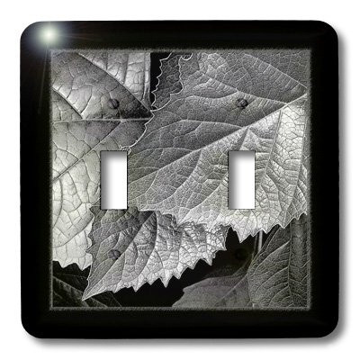 3dRose lsp_33469_2 Double Toggle Switch with Silver and Grey Metallic Leaves with Black Frame
