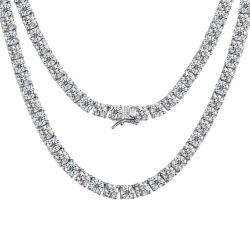 Tennis Necklace 18K White Gold Plated | 5.0mm Round Cubic Zirconia Cut Faux Diamond Tennis Chain for Women and Men (20 inch 5mm CZ tennis chain)