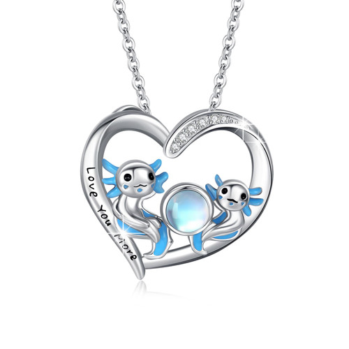 XIXLES Sterling Silver Axolotl Necklace for Women Blue Moonstone Heart Axolotl Pendant Necklaces Cute Animal Jewelry Gifts Handmade XIXLES Sterling Silver Axolotl Necklace for Women Blue Moonstone Heart Axolotl Pendant Necklaces Cute Animal Jewelry Gifts Handmade