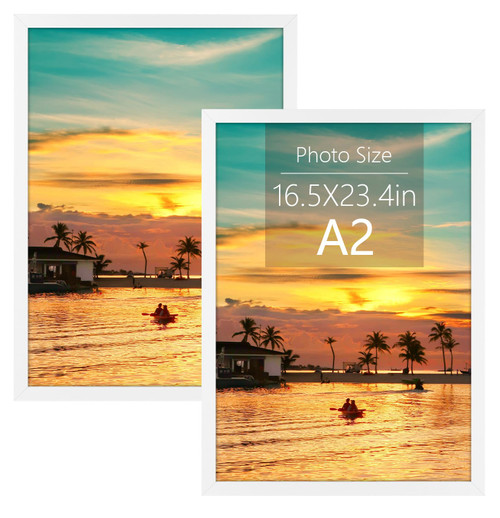 Frametory, A2 Frame with Plexiglass, 16.5x23.4 inch White Picture Frame Gallery Wall Frame - Horizontal and Vertical Wall Mounting Hardware (A2, 2-Pack)