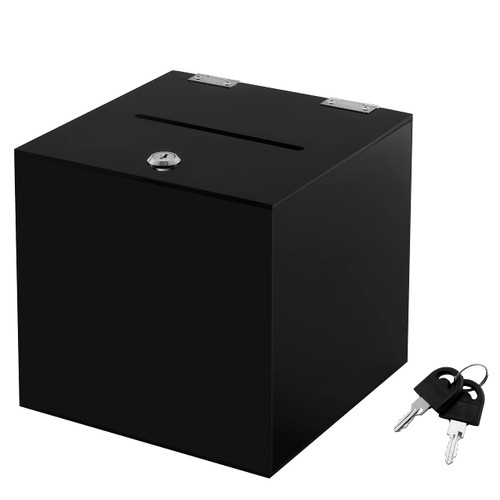 CiaoHER Acrylic Black Donation Box, Ballot Suggestion Box Money Storage Square Container for Voting, Charity, Ballot, Contest, Suggestions (8x8x8 inches)