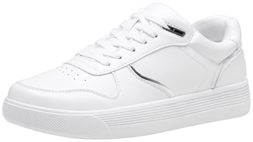 Vepose Women's 8001 Fashion Sneakers, Arch Support Lace-up Casual Sneaker, All White, Size 7 US-Tennis Walking Dress Shoes for Lady(CJY8001 White 07)