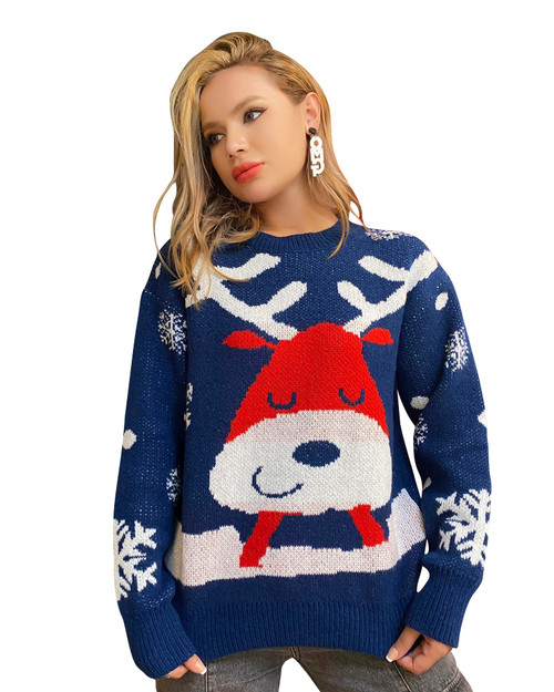 Women Ugly Christmas Xmas Sweater,Christmas Cute Reindeer Naughty Funny Ugly Pullover Sweaters Tops Shirts Crewneck Long Sleeve