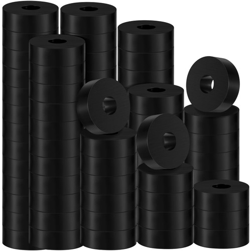 Multi Purpose Rubber Spacer 1 Inch OD x 3/8 Inch ID x 1/2 Inch Thickness Black Round Rubber Washers Anti Vibration Neoprene Rubber Bushings Spacers Washers for Home and Car Accessories (120 Pcs)