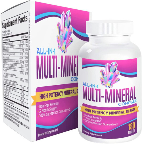 3-Month Multimineral Supplement Iron Free (All-in-1 Formula) Multi Mineral Complex - Trace Minerals - Mineral Supplements - High Potency Multiminerals - 180 Tablets