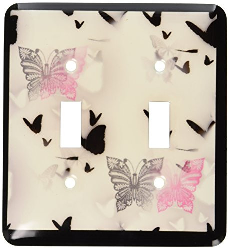 3dRose LLC lsp_109478_2 Gray N Pink Butterflies with Black Border Double Toggle Switch