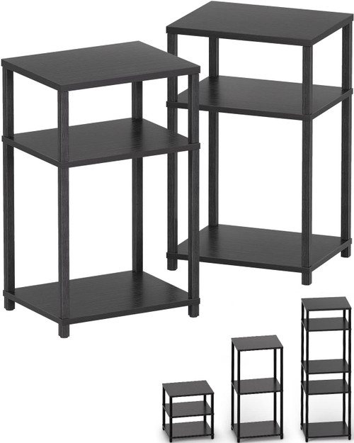 WOODYNLUX Nightstands Set of 2, 3-Tier Side Table, End Table with Shelves, Tall Bedside Tables, 5-Tier Shelf Bookcase, Nightstand Accent Table for Living Room, Bedroom, Black.