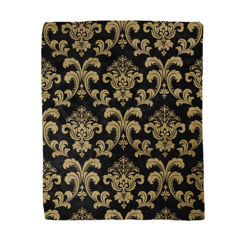 rouihot 60x80 Inches Throw Blanket Dark Floral Pattern Baroque Damask Gold and Black Vintage Warm Cozy Print Flannel Home Decor Comfortable Blanket for Couch Sofa Bed