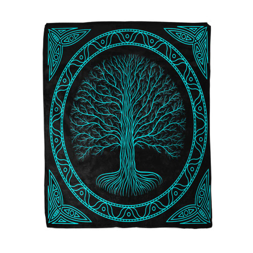 rouihot 60x80 Inches Flannel Throw Blanket Druidic Yggdrasil Tree at Night Round Silhouette Black and Blue Logo Gothic Ancient Home Decorative Warm Cozy Soft Blanket for Couch Sofa Bed