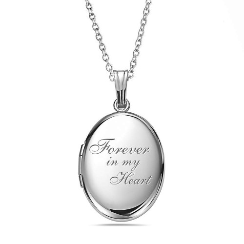 PicturesOnGold.com Sterling Silver & Yellow Gold Filled Oval Forever in My Heart Locket Necklace for Women with 18 Inch Chain - Cute Necklaces Custom Picture Necklace for Women Canrtora (Sterling Silver, Locket Only)
