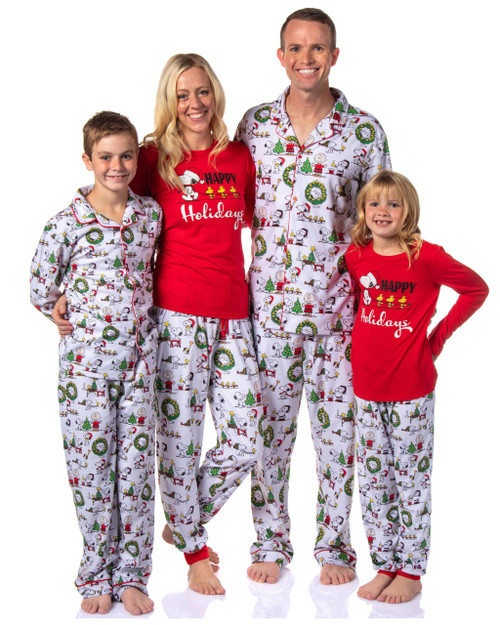 INTIMO Peanuts Womens' Christmas Charlie Brown Snoopy Santa Jogger Sleep Pajama Set (Large)