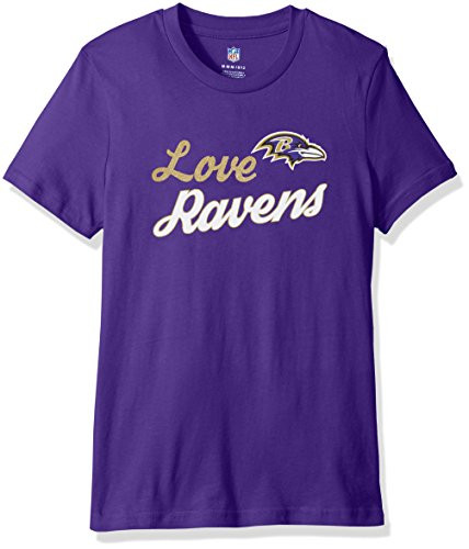Outerstuff NFL Girls 7-16"Live Love Team Short Sleeve Tee-Purple-L(14), Baltimore Ravens