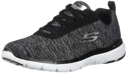 Skechers Women's Flex Appeal 3.0-Insiders Sneaker, Black/White, 6.5 M US