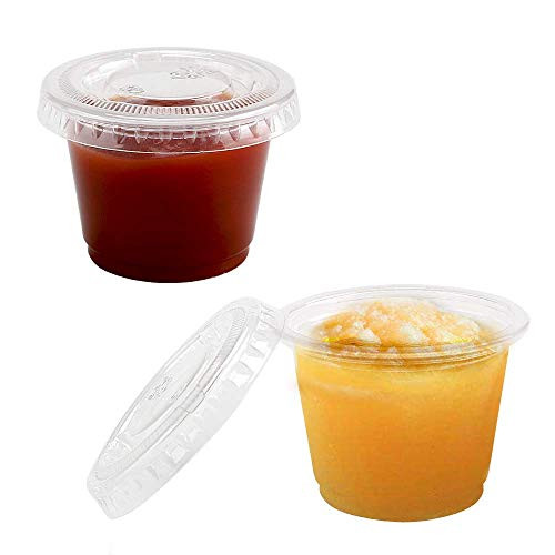 TashiBox 1 oz 100 Sets Disposable Plastic Cups with Lids, Jello Shot Cups Souffle Cups