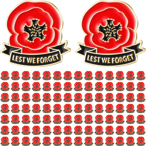 Poppy Flower Brooch Pins Remembrance Day Lest We Forget Enamel Lapel Brooch Poppy Lapel Pin for Veterans Christmas Pin Gift(100 Pcs)