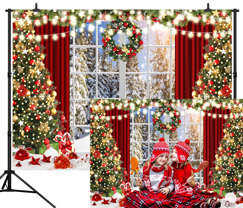 CapiSco Christmas Backdrop Photo Background for Photography Christmas Window Merry Christmas Winter Snow Scene Xmas Party Decorations Background Christmas Festival Party Banner Backdrop 10x8ft