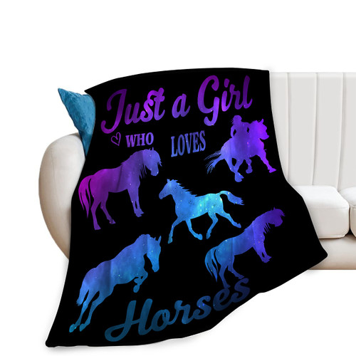 Horse Throw Blanket Ultra Soft Cozy Plush Just A Girl Who Loves Horses Flannel Fleece Blankets Lightweight Fuzzy Warm Animal Party Blanket All Season Gifts for Boys Girls Bed Couch Sofa 60"x50"