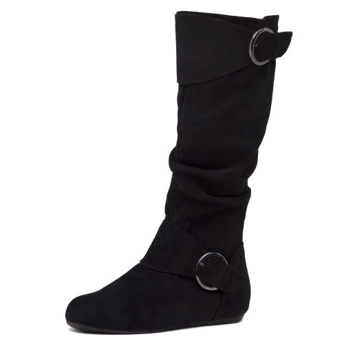 Shoe Land Womens Bettyy Knee High Boots Pull on Fall Weather Slouchy Flat Boots, Black, Size 11.0