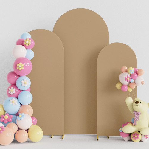 Putros Wedding Arch Cover Set of 3 Khaki Spandex Fitted Arch Cover for Round Top Chiara Backdrop Stand Covers for Wedding Birthday Party Decoration 4FT, 5FT, 6FT