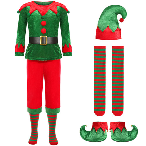Soyoekbt Kids Christmas Elf Costume Santa's Helper Costume for Boys Girls Elf Xmas Festive Outfit (3-5 Years)