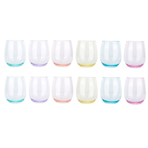 KOXIN-KARLU Classic 18-ounce Acrylic Stemless Wine Glasses, Unbreakable Mixed Drinkware Plastic Tumbler, set of 12 Multicolor