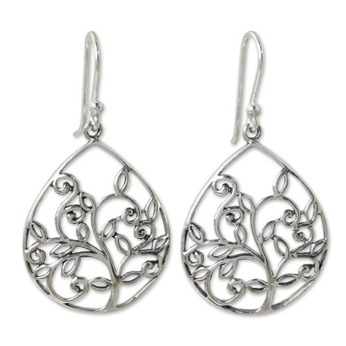 NOVICA Handmade .925 Sterling Silver Heart Earrings Artisan Crafted Nature Theme Dangle Thailand Leaf Tree [1.5 in L x 0.8 in W] 'Growing Love'